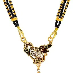 morir Traditional Peacock Design Gold Plated Mangalsutra with Black Beads for Women-picture-13