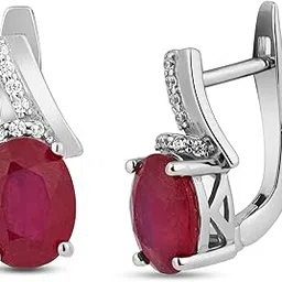 zisthi 925 Sterling Silver Ruby & Zircon Jacket Lever Back Earrings | 92.5 Sterling Silver & Oval Brilliant Ruby Tops for Women & Girls-picture-30