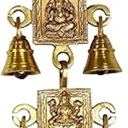 Pick End Now Brass Wall Hanging Laxmi Ganesh with 5 Bells | Wall Decorative Bell for Home, Office Décor, Product Dimensions - 10.16 x 2 x 24.13Cm, 450Gm image 1