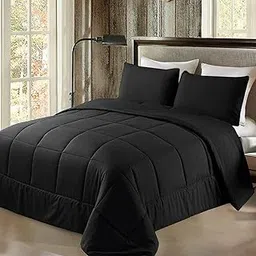 Exclusivo Mezcla Lightweight 2-Piece Comforter Set for All Seasons, Down Alternative Comforter with 1 Pillow Sham, Twin Size, Black-picture-50