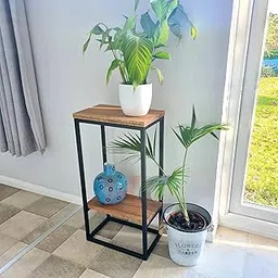 Hamdan Coffee Table - Simple End Table for Living Room Home, Minimalist Metal Style Coffee Table with 2 Shelves-Black Walnut-picture-22