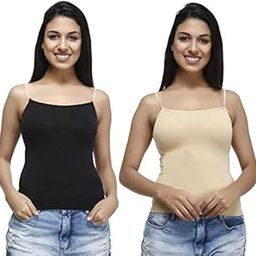 plumbury Women's Padded Cotton Adjustable Relaxed Fit Camisole With Built-In Shelf Bra (Pack Of 2)-picture-4