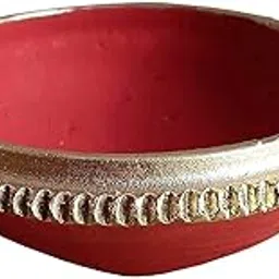 Kana CraftTraditional Handmade Earthen Design Clay Big Size Diya for Laxmi Poojan Diwali (Multi Colour) Set of 4 PES-picture-33