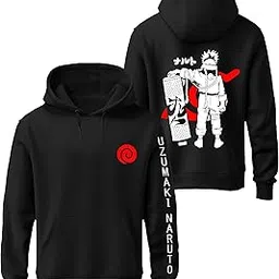 Khakey Anime Naruto Hoodie for Boys | Stylish Black Pullover Sweatshirt with Graphic Back Print | Casual Wear-picture-33