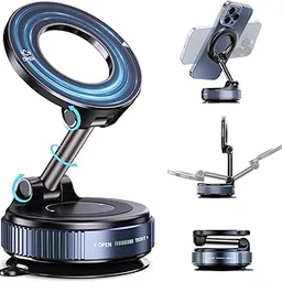 Eptchn Vacuum Suction Magnetic Phone Holder, Adjustable Magnetic Phone Holder for Car, MagLock 360° Foldable Magnetic Phone Mount for iPhone & Android (Black) image 1