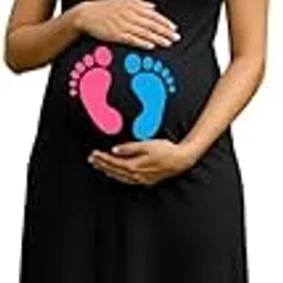 Maternity Regular Fit T Shirt Dress Cotton - Half Sleeve Pregnancy Announcement Mom to Be Maternity Outfit for Photoshoot (Maternity-Foot-Print)-image-88