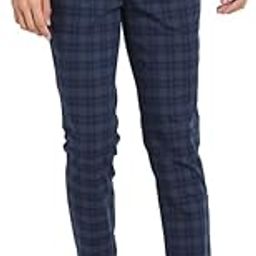 turtle Men Cotton Stretch Checks Narrow Fit Blue Casual Trousers-picture-45