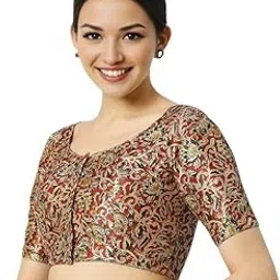 Women's Silk Printed Round Neck Half Sleeves Readymade Saree Blouse-image-28