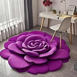 AHD 3D Rose Flower Rug Mat for Home Decor | Anti-Skid Velvet Floor Mat for Bedroom, Balcony, Living Room, Doorway – Soft & Plush Multi-Purpose Carpet (Purple Rose)-picture-17