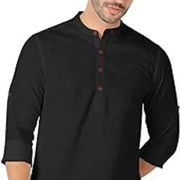 zombom Men's Cotton Blend Full Sleeve Straight Kurta Shirt Regular Fit Short Kurta for Men-picture-32