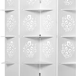 THE WOODEN SHOPPEE Wooden Room Partition Screens for Living Room, Home, Office & Farmhouse 6 feet 4 Panel with 3 Shelf Pure White Finish (Each Panel Size 72 x20 inch / 182 x 50 cms)-image-34