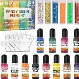 Epoxy Resin Pigment - 12 Colours Liquid Transparent UV Resin Dye, Epoxy Resin Colour with 6 Glitter, Highly Concentrated Epoxy Resin Colorant for Resin Jewelry Making Kit, DIY Crafts - 6 ml-image-50