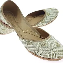 fulkari Women's Beaded Genuine Soft Leather Embroidered Jutis | Bite and Pinch Free Jutti | Punjabi Formal Juttis | Girl's Wedding Flat Ladies Mojari | Formal Ethnic Juti |-picture-51