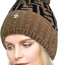 Pranavi Collection Modern Warm Soft Woolen Knitted Winter Cap for Girls & Women || Warm and Soft Woolen Cap for Ladies I Women's Multi Designer Woolen Knitted Hat with Fur Inside (Beige Colour)-image-37