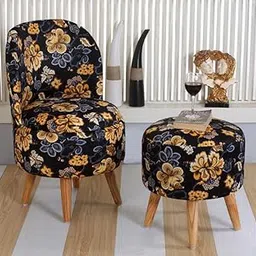 ShadowKart Sitting Solutions for Home ? Wooden Frame Round Ottoman Chair | Ottoman for Living Room Sitting Pouffes | Bedroom, Study & Makeup Table, 32 Inch Height, Chr/Stul-Black Lily-picture-25