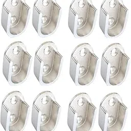 Zinc Oval Hanging Rail Rod Bracket Support for Closet [Finish : SS, Pack of 12]-image-0