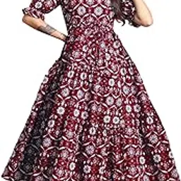 presha Women's Fit and Flare Pure Cotton Long Maxi Dress (SP-31 Maroon)-picture-40