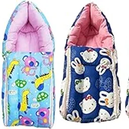 QOC (3 in 1) Baby Sleeping Bag & Carry Nest Combo, Bed Cum Infant Portable Bassinet – Animal Print Blue + Kitty Print Blue, Newborn Sleeping Bag Set-picture-27