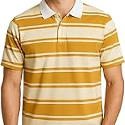 kings creed Men's Striped Polo T-Shirt, Short Sleeve, Cotton, Mustard-picture-49