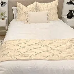Pure Dreams- Luxurious 300TC Pinch Pleated Bed Scarf with 4 Pillow Cover- 100% Cotton, Decorative Bed Scarf for Bedroom/Hotel/Wedding Room- Set of 5 Piece- Ivory (18" x 92")-image-37
