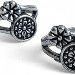 dajinn Oxidised Brass Ring Adjustable Size Finger Toe Rings for Women & Girls | Antique Floral Design Jewelry (Set of 2)-picture-42