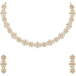 kushal's Fashion Jewellery White Gold Polished Copper Zircon Necklace with Hanging Earrings and Adjustable Chain, Best for Festive & Special Occasion - 455412-picture-52