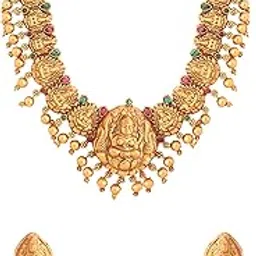 yellow chimes Jewellery Set for Women and Girls Temple Jewellery Set | Gold Plated Long Necklace Temple Jewellery Set | Birthday Gift for girls and women Anniversary Gift for Wife-picture-24