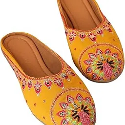 pairs4u Women's Mojari Jutti Ethnic Punjabi Juttis Traditional Flat Embroidered Canvas Fancy Bellies Comfortable Sole for Womens & Girls-picture-11