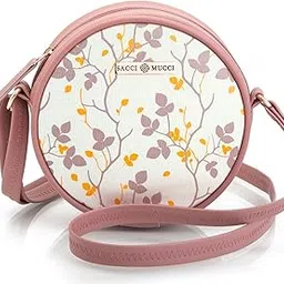 sacci mucci Women Girls Printed Sling Bag Round Crossbody Purse-Floral Tree Twig Design-picture-43