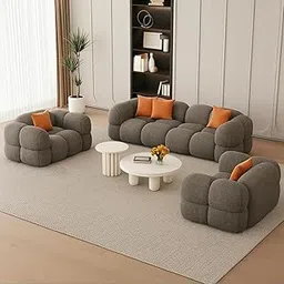 LEGACY OF COMFORT Ryan 3+1+1 Set Sofa Living Room Sets Cloud Shape Sofa Set for Living Room (Grey Bouclee)-image-41