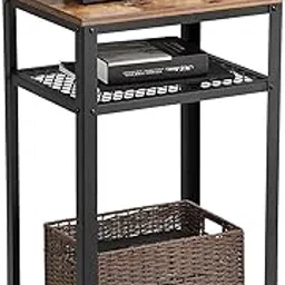 The 457907 Industrial Side Table, End Telephone Table with 2-Tier Mesh Shelves, for Office Hallway or Living Room, Wood Look Accent Furniture with Metal Frame- Black-picture-25
