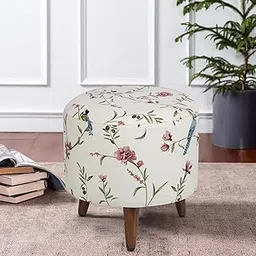 globally indian- where creativity meets living Globally Indian Round Puff (Multicolor Chinnoiserie Pattern in White Base)-picture-54