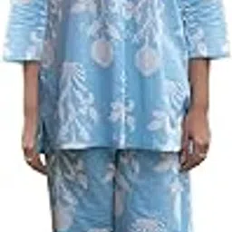 fiorra Women's Sky Blue Cotton Printed Co-ord Set-picture-11