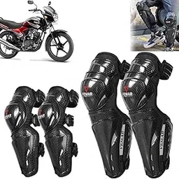Auto Pearl Motorcycle Knee Shin Guards Elbow Pads, 4 in 1 PP Shell Motocross Knee Shin Safe Protection Armor for Moto Cycling Racing compatible with YBR 110 (Carbon Black, 4Pcs)-picture-35
