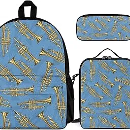 juiimr Golden Trombones of Music Notes Pattern 3 Piece Backpack Sets With Lunch Bag Pencil Case Combination Hiking Travel Work-picture-53