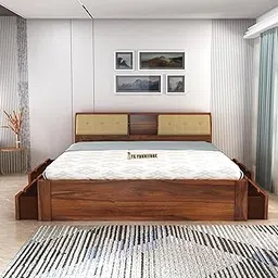 T.G. FURNITURE Solid Sheesham Wood King Size Bed With Drawer Storage For Living Room Bedroom Home Wooden King Size Bed Cot Palang (Natural Finish) | 1 Year Warranty-picture-11