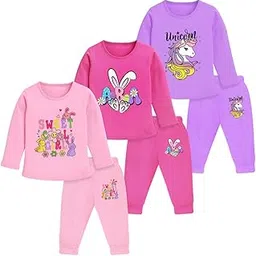 ts lavi tavi Cotton Clothing Set for Girls Dress Full Sleeve T-shirt Top and Pyjama (Pack of 3)-picture-25