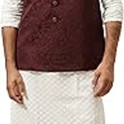 manyavar Jacquard Self Design Brocade Nehru Jacket for Men (Jacket Only)-picture-31