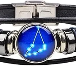 young & forever Gift Zodiaco Choose Your Zodiac Sign Constellation Handmade Black Genuine Leather Zodiac Sign Bracelet for Men and Bracelet for Boys-picture-31