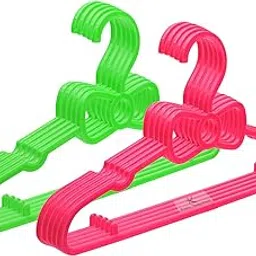 Kuber Industries Kids Mizano Plastic Non-Slip Clothes Hangers|Solod Color & Strong Plastic Material|Size 27 x 15 x1 CM, Pack of 10 (Green & Pink)-picture-16