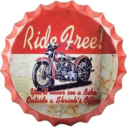 EAZYWAGON Decorative Metal Bottle Caps Wall Sign Plates - 14X14 Inches – RIDE FREE | Metal Wall Hanging Bottle Cap for Home, Farmhouse, Bar & Cafe Decoration | Vintage & Retro Look Plaques-picture-13