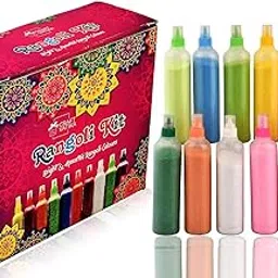 CraftVatika 10 Rangoli Colour Powder Tube Kit Diwali Decoration Items Bottles Tool Floor Art Rang for Home Navratri Pongal Pooja Mandir Decor-image-28