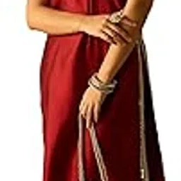varanga Women Sleeveless Maroon Straight-Fit Kurta With Mirror Lace Detailing And Boat Neck, Paired With Solid Ankle-Length Trousers For A Bold And Elegant Ethnic Look.-picture-22