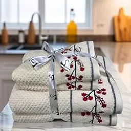 SENSES by Riba All Cotton 550 GSM Embroidered Towel Set for Bath - Pack of 4 (Style 14)-picture-11