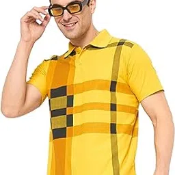 kasma Men's Cotton Blend Polo Tshirt Has a Short Sleeve & Straight Hem-SNGKS-CHK8YLLW-picture-28