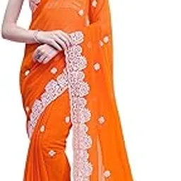hesvi Georgette Saree with White Chikankari Embroidery & Satin Blouse Piece-picture-16
