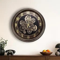 Bosco Non-Ticking Silent, Brown Metallic Frame, 3D Moving Mechanism Design, 41 CM Modern Decorative Gear Wall Clock for Home, Living Room, Bed Room, Office and Kitchen - BWC-1910-picture-23