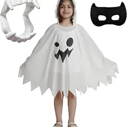 Kaku Fancy Dresses Polyester Halloween White Cloak With Teeth & Mask Fancy Dress Halloween Costume For Kids, 3-4 Years-picture-17
