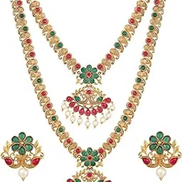 shining diva fashion Latest Combo Design Pearl Necklace Set for Women Traditional Gold Plated Jewellery Set for Women (Multicolor) (10592s)-picture-47