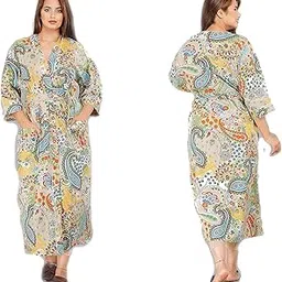 Kimono Nightwear Kaftan Nighty for Women Cotton Dresses Stylish Bath Robe Women's Long Colorful Designs Nightgown Dress Maxi Gown Handmade Cotton Printed-image-72